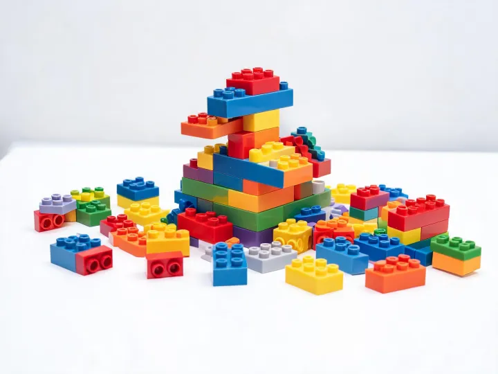 Building block construction set on a clean surface